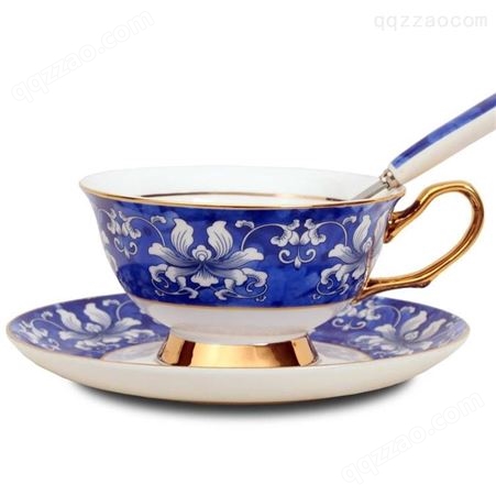 陶瓷实用礼品 新中式拿铁咖啡杯碟 陶瓷咖啡器 手绘青花瓷花茶杯