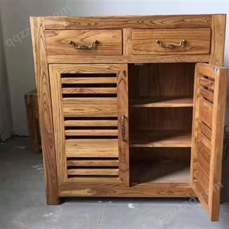 中式复古老榆木实木简约实用卧室床头柜柜子