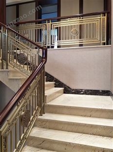 中式四合院楼梯铜护栏 别墅铜艺楼梯扶手 承接高档铜铝工程单
