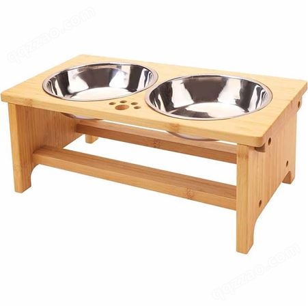 猫碗双碗猫盆陶瓷单碗可调节宠物竹木碗架喂食器