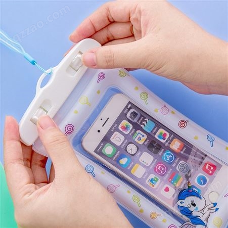 支持一件代发 指纹解锁手机防水套 小清新卡通充气苹果机防水袋