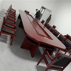 办公会议桌长桌椭圆形贴实木皮大型会议室油漆开会会客桌椅
