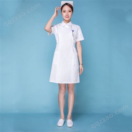 依姿洁 工作服劳保短袖夏装蓝色白色短袖护士服