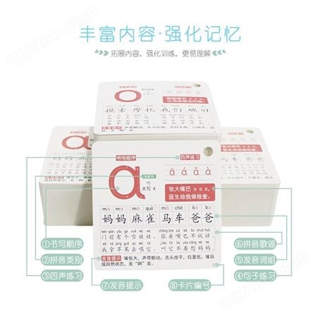 汉语拼音卡片 一年级带四声调字母认知卡 幼儿园aoe早教学习卡 带拼音启蒙汉字卡