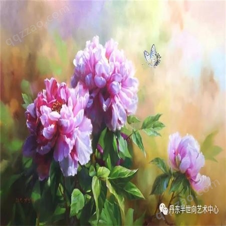 朝鲜画 朝鲜油画价格 桂妍欣（一级画家）《花醉蝶》115x70