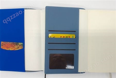 翔升优质印刷定制蓝色多功能内含卡槽真皮平装记事本