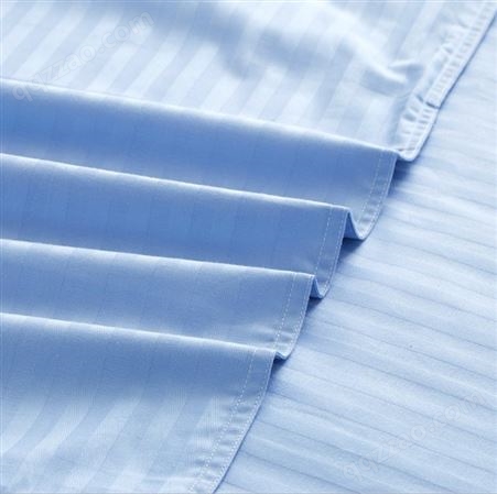 职工宿舍学生三件套 蓝色缎条四件套 纯棉条纹床单被套 铁路布草