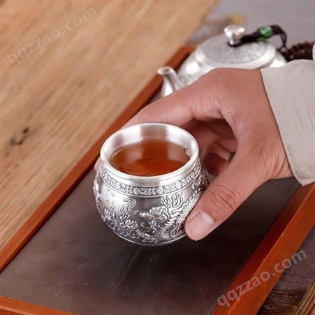 纯银茶杯价格 S999喝茶水杯家用功夫茶具茶器 双层隔热银杯子批发