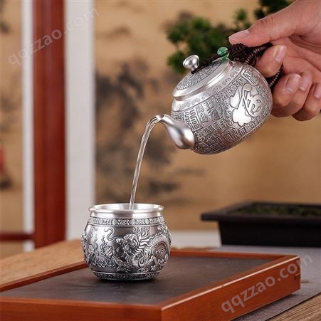 纯银茶杯价格 S999喝茶水杯家用功夫茶具茶器 双层隔热银杯子批发