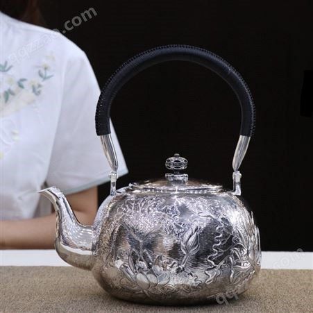 大容量2.5升手工银壶纯银999烧水壶家用煮水煮茶功夫茶具提梁茶壶
