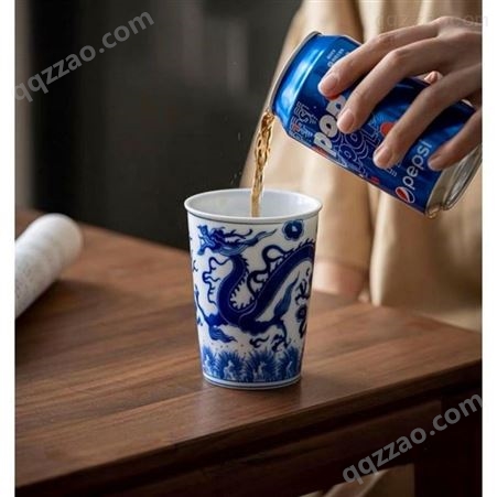 可乐仿古青花陶瓷随手杯 啤酒 咖啡大容量饮水杯 情侣杯 定制