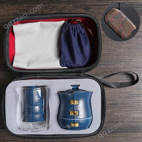 陶瓷粗陶半全自动旅行茶具套装便携式包一壶四杯快客懒人石磨盖碗