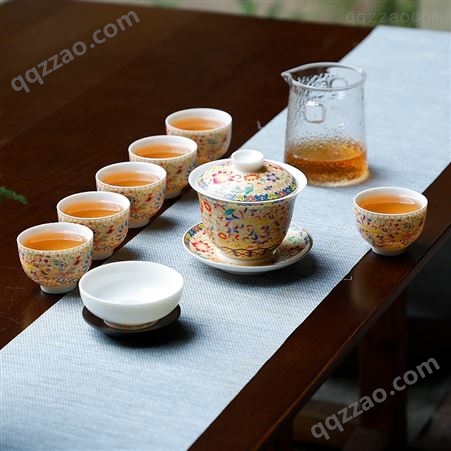 羊脂玉陶瓷茶县套装珐琅彩 功夫茶具陶瓷茶具礼盒装